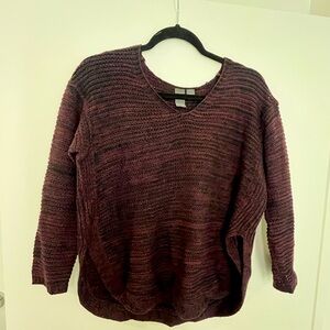 Wine Knit rounded V Sweater with side cutouts